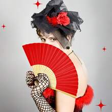 30/20/15/10/5/2件&1件 婚禮派對絲綢手扇，新娘手持摺扇，竹製手持摺扇，適用於新娘婚前派對、伴娘禮物、派對裝飾 - 紅色帶紗袋 - 查看 4
