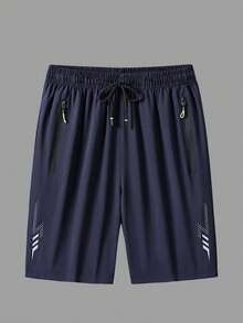 1pc Boyfriend Style Soft Breathable Fitness Gym Running Sports Shorts, Summer - Navy Blue - View 2