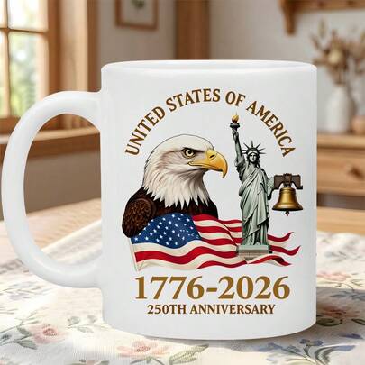 1pc USA 1776-2026 250th Anniversary Mug - 11oz Ceramic Cup With & Statue Of Liberty Design, Dishwasher Suitable, History Buffs, Collectors, Celebration, 250 Years Of History Commemorative
