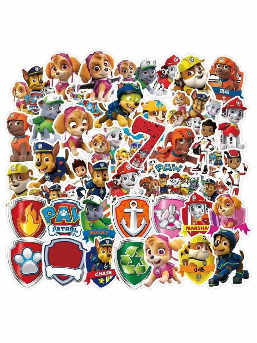 50pcs Paw Patrol Cartoon Children Stickers, Stickers, Stickers, Creative Scrapbooking Materials - Multicolor - View 1