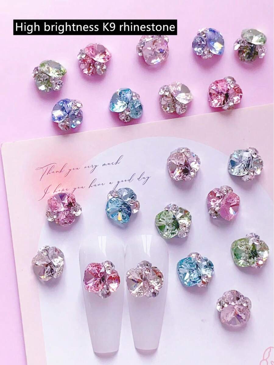 Spring 6pcs Explosive Flash Boutique K9 Bottom Less Fat Formula Finished Product Stacking Diamond Design Nail Art Decoration, Light Luxury Nail Diamond Ball, DIY, Nail Gems, Nail Charm, Nails Products - Multicolor - View 1