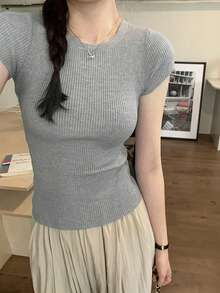 女士时尚针织短袖修身吊带背心，灰色 - 灰色 - 查看 4