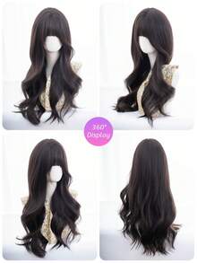 alicegarden 30-Inch Long Synthetic Wig Featuring A Natural Wavy Style In A A Stunning Black-Brown. Designed With Bangs , This False Hairpiece Is Perfect For Ms Daily Party Cosplay Use, Offering A Natural And Natural Durable Wig Gift For Ladies. (No Accessories) - Black Brown - View 8