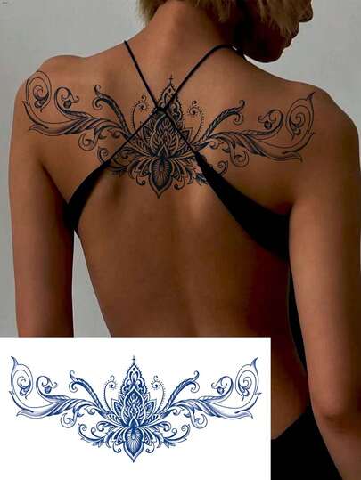 Sexy Mature Woman Chest Personality Temporary Tattoo, Herbal Juice Waterproof Long-Lasting Tattoo Sticker, Unisex Realistic Non-Reflective Semi-Permanent Elegant Floral Wing Tattoo Design For Back, Chest