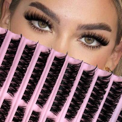 New 80D+ Dense 3D Cluster False Eyelashes, Thick Cartoon Style, Mixed Length, Easy To Apply, Fluffy & Curly, Beginner Friendly. Single Cluster Fake Lashes, False Eyelashes