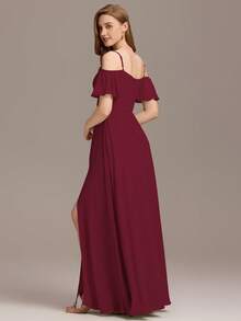 Elegant Off-Shoulder Chiffon Vintage Burgundy Bridesmaid Dress, Suitable For Weddings, Graduations, Valentine's Day And Other Occasions, Wear In Spring - Burgundy - View 3