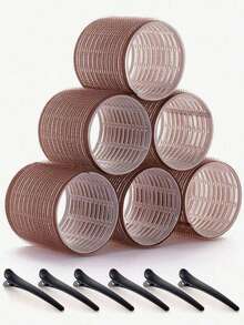 Ensemble de 24 pièces de fers à friser auto-adhésifs (comprenant 12 fers à friser) et 12 pinces, fer à friser de qualité professionnelle, convient pour la coiffure DIY, sans chauffage, fer à friser, fer à friser, fer à friser, fer à friser, fer à friser, fer à friser, outils de frisage, fer à friser, fer à friser, fer à friser, diffuseur de frisage, cheveux, voyage, etc. - 4 cm - Marron - Voir 2