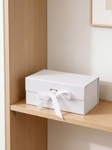 Boîte-cadeau pliable blanche avec décoration de nœud, set de boîtes-cadeaux pliantes blanches, convient pour les anniversaires, les fêtes, les cadeaux de la Fête nationale saoudienne, les rassemblements familiaux, les mariages, les faveurs de mariage, l'emballage de cadeaux - Blanc - Voir 10