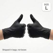 10 gants jetables en nitrile de couleur beige merveilleux dans un classique noir, fins et légers. Mitaines à usage unique avec un toucher ultra-doux pour une utilisation quotidienne fiable et des tâches de nettoyage général à la maison - 10 pièces noires - Voir 12