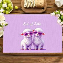 1pc/4pcs/6pcs Linen Placemat With Sheep Pattern Print, Eid Al-Adha Decor, Eid Al-Adha Gift, Suitable For Dining Table, All Season Decoration, Modern Washable Tabletop Mat, Room Decor, Placemats, Coasters, Kitchen Dining Mat, Indoor Outdoor Party Decor, Home Decor, Ideal Gift - Multicolor - View 8