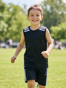 Boys' Premium Soccer Jersey And Shorts Set With Sleeve Detail And Lightweight Fabric - 黑色 - 查看 2