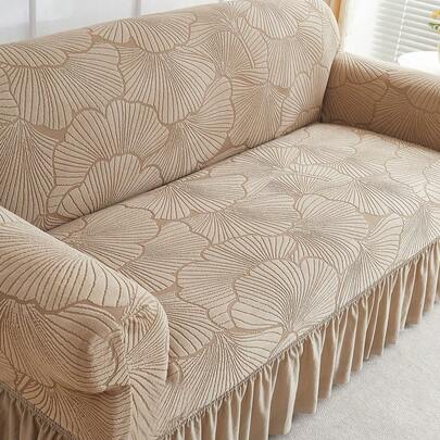 1pc Light Brown Seashell Texture Sofa Cover, Minimalist Nordic Modern Elastic Thick Sofa Slipcover, Suitable For 1/2/3/4 Seater L-Shaped Sofa, Decor For Living Room, Bedroom, Hotel