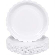 20 chiếc đĩa giấy trắng viền lượn sóng 9 inch / 7 inch, đĩa đựng bánh dùng một lần màu trắng cho tiệc mừng em bé, sinh nhật, đám cưới, tiệc cô dâu. - trắng - Xem 6