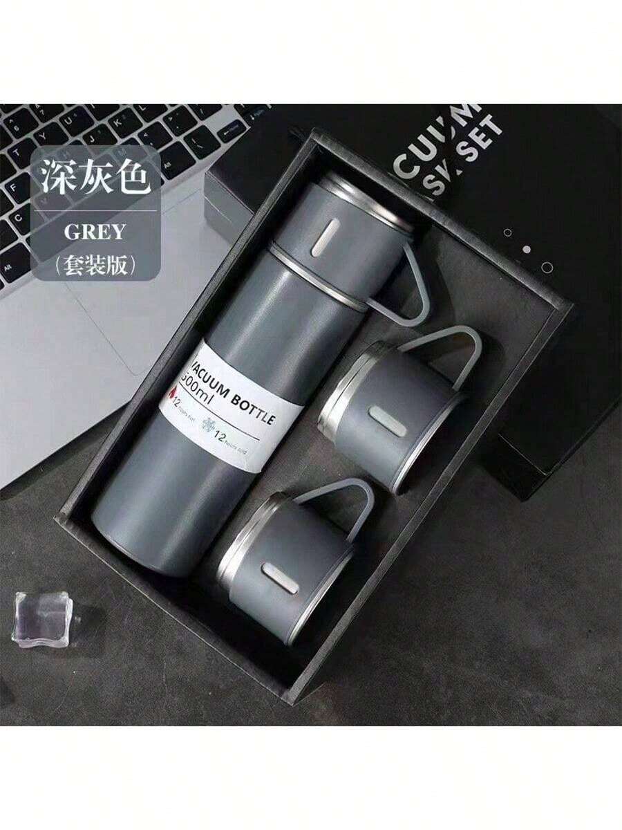 Cross Border 304 One Cup Three Lid Dual Use Outdoor Vacuum Insulated Cup, Large Capacity Portable Water Cup Made Of All Steel, Suitable For Giving Gifts To Family Members, Mothers And Fathers, And Suitable For Outdoor Travel - Xám - Xem 1