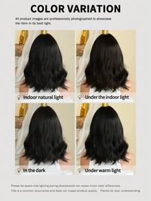 7JHH WIGS Short Curly Black Wigs For Women 14 Inch Dark Brown Bob Wavy Wig With With Bangs, High Quality Soft Synthetic Heat-Resistant Hair Wig For Daily Wear, Festivals & Music Festivals & Work Use - 黑色 - 查看 7