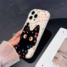 1 chiếc ốp lưng điện thoại bằng chất liệu TPU dễ thương hình mèo đen mắt trái tim và họa tiết xoáy kem, dày dặn, chống rơi vỡ, bảo vệ ống kính chính xác, chống sốc, tương thích với iPhone/Galaxy/Transsion, thiết kế thời trang và tối giản dành cho nam và nữ. - trắng - Xem 8