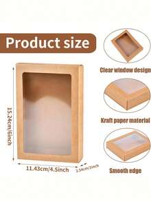 12pcs Kraft Paper Boxes With Window, 4.5" X 6" X 1" Brown/Black/White Color Gift Packaging Boxes, Suitable For Wedding, Packaging, Gifts, Birthday Party Decoration Storage - Multicolor - View 2