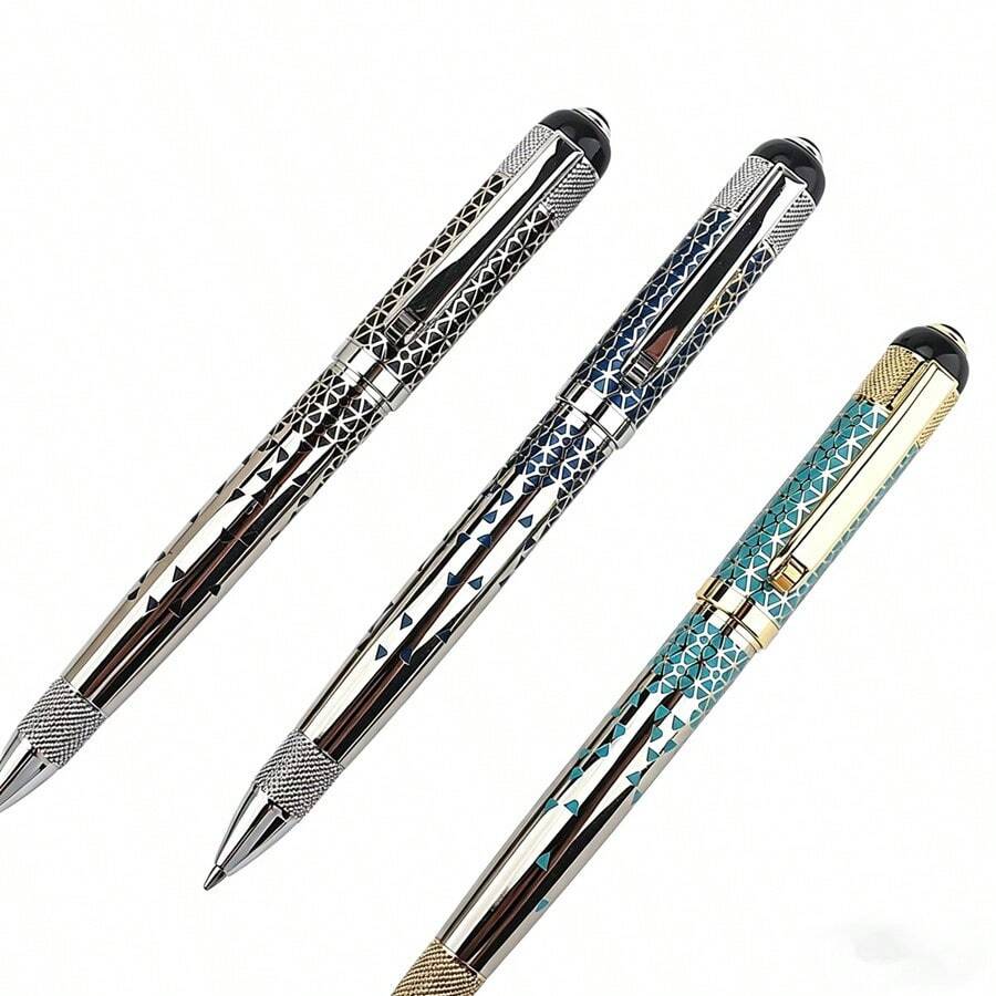 几何图案豪华金属圆珠笔，伸缩式笔身，书写流畅，适用于办公和学习场合。 - 1350Y - 查看 1