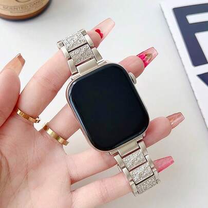 Gold Rose Gold Elegant Personalized Fashion Comfortable Breathable High-End Rhinestone Detachable Strap, Minimalist Style Metal Band, Suitable For 38/40/41/42/44/45/49mm Ultra/10/9/SE/8/7/6/5/4/3/2/1