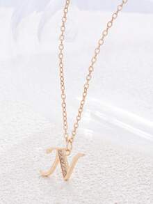 1件简约铜质字母吊坠项链，镶嵌水钻，适合女孩日常佩戴 - 彩色 - 查看 17