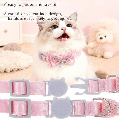 Jeffdad 4 件套可爱珍珠猫项圈带蝴蝶结，适合雌性猫咪，粉色猫咪蝴蝶结及配饰，安全可脱卸猫咪领结项圈