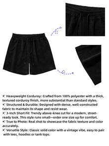 Men's Summer Corduroy Casual Shorts, Breathable Thin Fabric, Retro Streetwear Style - Black - View 2