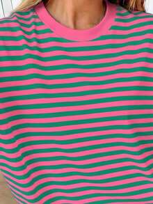 Kaos Lengan Pendek Longgar Ukuran Besar, Kasual untuk Liburan Musim Panas Wanita Warna Pink - Berwarna merah muda - View 4