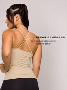 Women's Fitness Tank Top With Spaghetti Straps, Smooth Microfiber, Cool Touch, Ideal For Gym, Running, And Sports. - Màu be - Xem 2