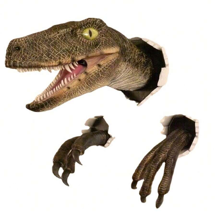 Velociraptor Statue Wall Resin Mount Dinosaur Head Sculpture Wall Hanging Ornament For Indoor And Outdoor Dinosaur - A - Xem 1