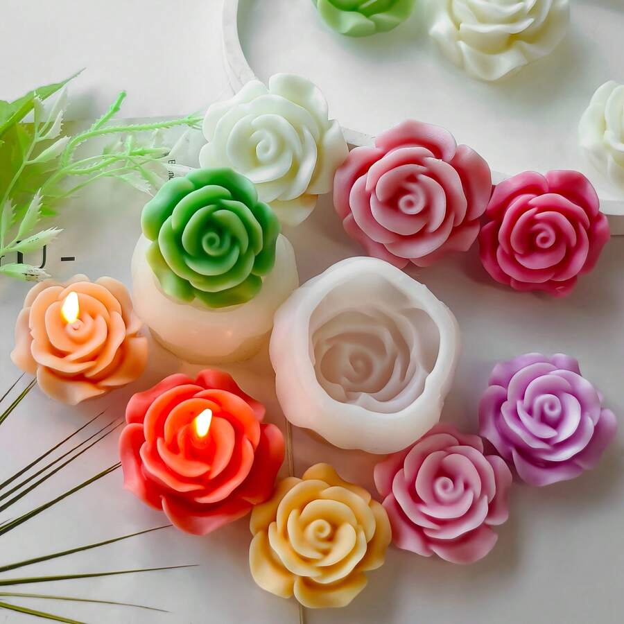 1 Set Rose Shaped Candle Silicone Mold, Home Decor/Gift Plaster Mold, Handmade Epoxy Resin Casting Mold, Art Decor Clay Plaster Mold, Non-Stick Easy Release - White - View 1