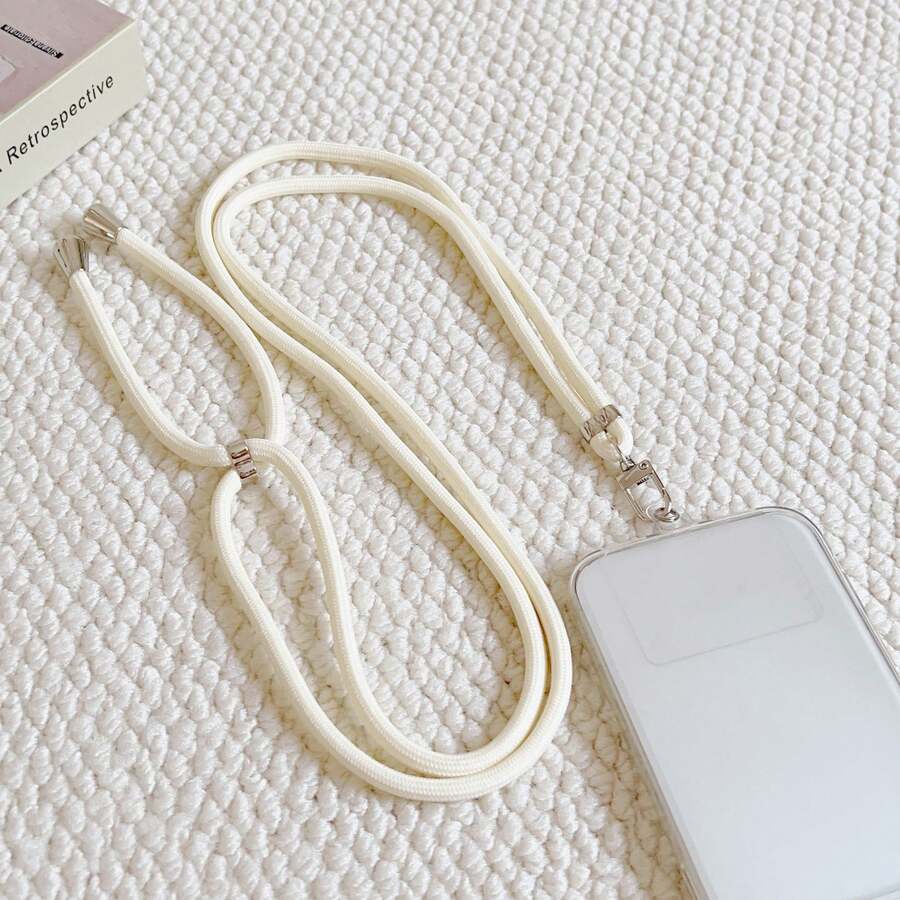 Adjustable Universal Solid Color Phone Lanyard, Unisex Detachable Halter, Anti-Lost Phone Necklace, Multi-Functional Phone Halter, Adjustable Length - Beige - View 1
