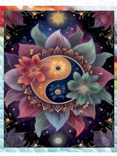 成人花卉钻石画套装，DIY曼陀罗钻石画艺术圆点全钻，简易5D钻石画套装，适合成人初学者，家居墙面装饰礼品