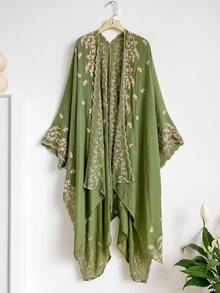 1 chiếc Kimono/Sarong phong cách Bohemian thêu hoa trang nhã, áo choàng đi biển mùa xuân/hè dành cho nữ, khăn choàng nhẹ, phụ kiện thời trang đa năng, quà tặng sang trọng. - màu xanh lá - Xem 7