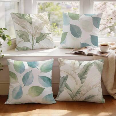 4pcs Minimalist Leaf Pattern Sofa Cushion Cover Set - Peach Velvet Pillow Case, Decorative Throw Pillow Covers For Living Room Sofa Bedroom, Pillow Insert Not Included