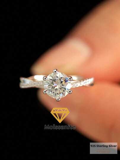 1 Karat modischer verdrehter Diamant-Stil Moissanit Ring, 925er Sterling Silber einzigartiger eleganter Verlobungsring, Versprechen Ring, Jahrestags Ring, Schmuckgeschenk für Frauen, Weihnachtsgeschenk