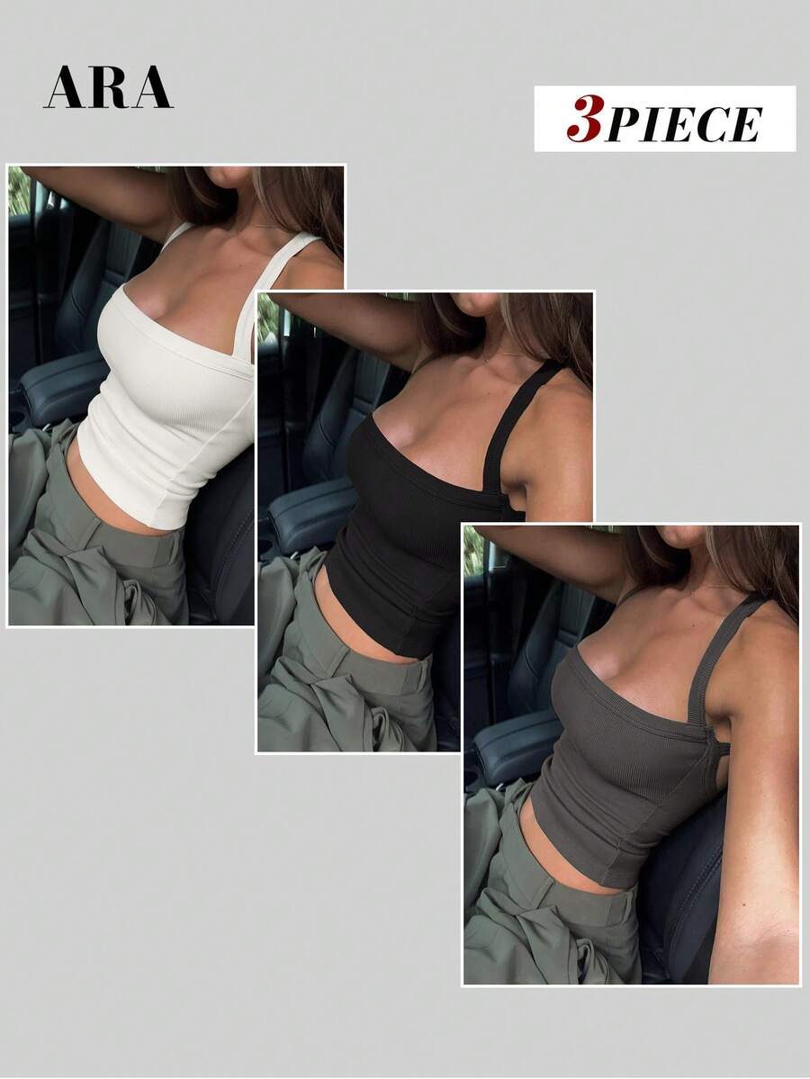 ARA CHIC 女士三件套性感交叉吊带背心，高弹力修身休闲舒适百搭背心，2026 春季海滩度假系列