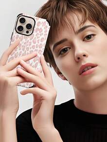 1个亮色豹纹软皮防震防尘手工保护壳，适用于苹果17 Pro Max/16 Pro Max/16 Plus/13 Pro Max/14 Pro Max/13/14/11/12 Pro/11/15 Pro、三星Galaxy S24 Ultra，带扬声器孔设计，适合作为节日礼物 - 淺粉色 - 查看 8