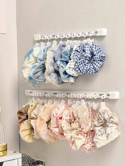 1pc Large Hairband Organizer Multifunctional Slide Rail Clip,For Hair Accessories, Punch-Free Wall-Mounted Hanging Clip Holder For Scarves, Hairband Organizer Rod With 20 Clips