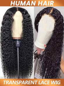 Peluca de onda de agua natural sin pegamento de 5x5 pulgadas, peluca de encaje frontal de cabello humano con densidad del 200%, fácil de usar para principiantes, peluca rizada de cabello humano sin pegamento, pre-arrancada y pre-cortada, peluca decolorada - Natural Black - Ver 5