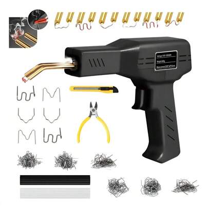 Kit Soldador De Plástico 50w Negro Con Luz Led 1200 Grapas Y 20 Varillas