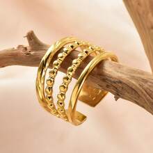 1 chiếc nhẫn hở thời trang, thanh lịch, mạ vàng 18K, bằng thép không gỉ, nhiều lớp hạt vàng, dành cho nữ, thích hợp đeo hàng ngày hoặc làm quà tặng. - Vàng - Xem 4