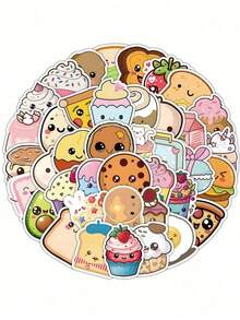 50张可爱食物贴纸，乙烯基材质，适用于水瓶、笔记本电脑、滑板等，夏季主题，多色可选，甜甜圈图案，艺术手工，创意贴纸，返校季剪贴簿用品 - A - 查看 9
