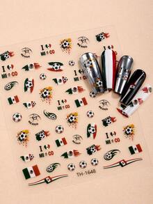 2pcs Mexico World Cup Football Themed Nail Stickers, Spring/Summer Energetic Football Nail Art, Perfect To Support Your Favorite Team, Best Choice For DIY Manicure - Multicolor - View 3
