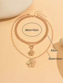 Set 3 buc. colier floral multistrat, colier choker cu design metalic luxos, potrivit pentru purtare zilnică de vară, naveta, întâlnire, versatil, cadou elegant de bijuterii pentru prietenă, cea mai bună prietenă - Aur - Vizualizare 4