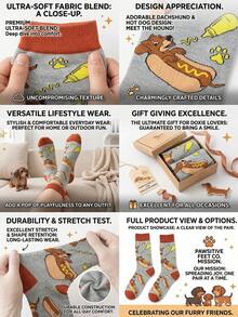 1 đôi tất unisex màu xám nền hình chó Dachshund, họa tiết bàn chân chó và các họa tiết ghép mảnh, co giãn, thoáng khí, mềm mại, thân thiện với da, kiểu dáng thú cưng, dài đến bắp chân, phù hợp cho học sinh, mặc thường ngày và đi làm. - Nhiều màu - Xem 3