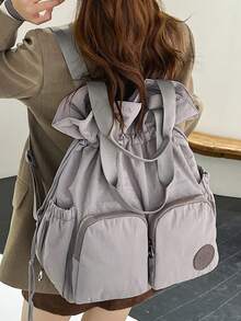 peach tree Unisex Reiserucksack, Dual-Use Handtasche & Umhängetasche, Laptoptasche, wasserdichtes Fach, großes Fassungsvermögen, Mehrfachtaschen, lässige Unifarbe, geeignet für Reisen, Urlaub, Schule, Geschäft, Geschenk zu Valentinstag, Weihnachten, Halloween - Grau - Übersicht 5