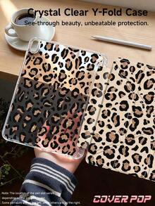 1pc Beige Glitter Leopard Print Double-Sided Acrylic Transparent Crystal Tablet Case Compatible With IPad Air 8 (M4) 2026 (11 Inch)/2026 (13 Inch), 11 (2025/10.9 Inch)/Air 4/5/6/7 (2025/10.2 Inch)/Pro 11/10th/9.7/10.5 Inch, Galaxy Tab A9. Features Sleep/Wake Function And Multi-Angle Foldable Stand, Providing Perfect Protection For Daily Use, Ideal Holiday Gift. Fashionable Minimalist Leopard Print Design. - Multicolor - View 3