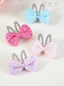 10pcs Girls Bow Ear Diamond Sequin Cute Versatile Barrettes, Simple Non-Damaging Hair Clips, Back To School Hair Accessories, Suitable For Daily Use - Multicolor - View 4
