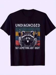Undiagnosed Raccoon Vintage Graphic Black T-Shirt - Casual Crew Neck Tee With Retro Stripes Design, Funny And Edgy Humor Graphic Tee For Men And Women, Perfect For Everyday Wear, Great Gift Idea! - 黑色 - 查看 2