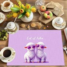 1pc/4pcs/6pcs Linen Placemat With Sheep Pattern Print, Eid Al-Adha Decor, Eid Al-Adha Gift, Suitable For Dining Table, All Season Decoration, Modern Washable Tabletop Mat, Room Decor, Placemats, Coasters, Kitchen Dining Mat, Indoor Outdoor Party Decor, Home Decor, Ideal Gift - Multicolor - View 7